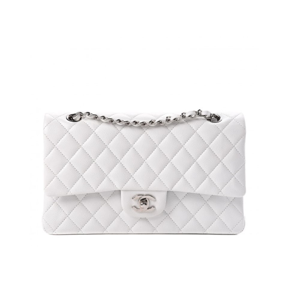 Chanel Classic Double Flap Bag White Silver Hardware 25Cm/10in view 2