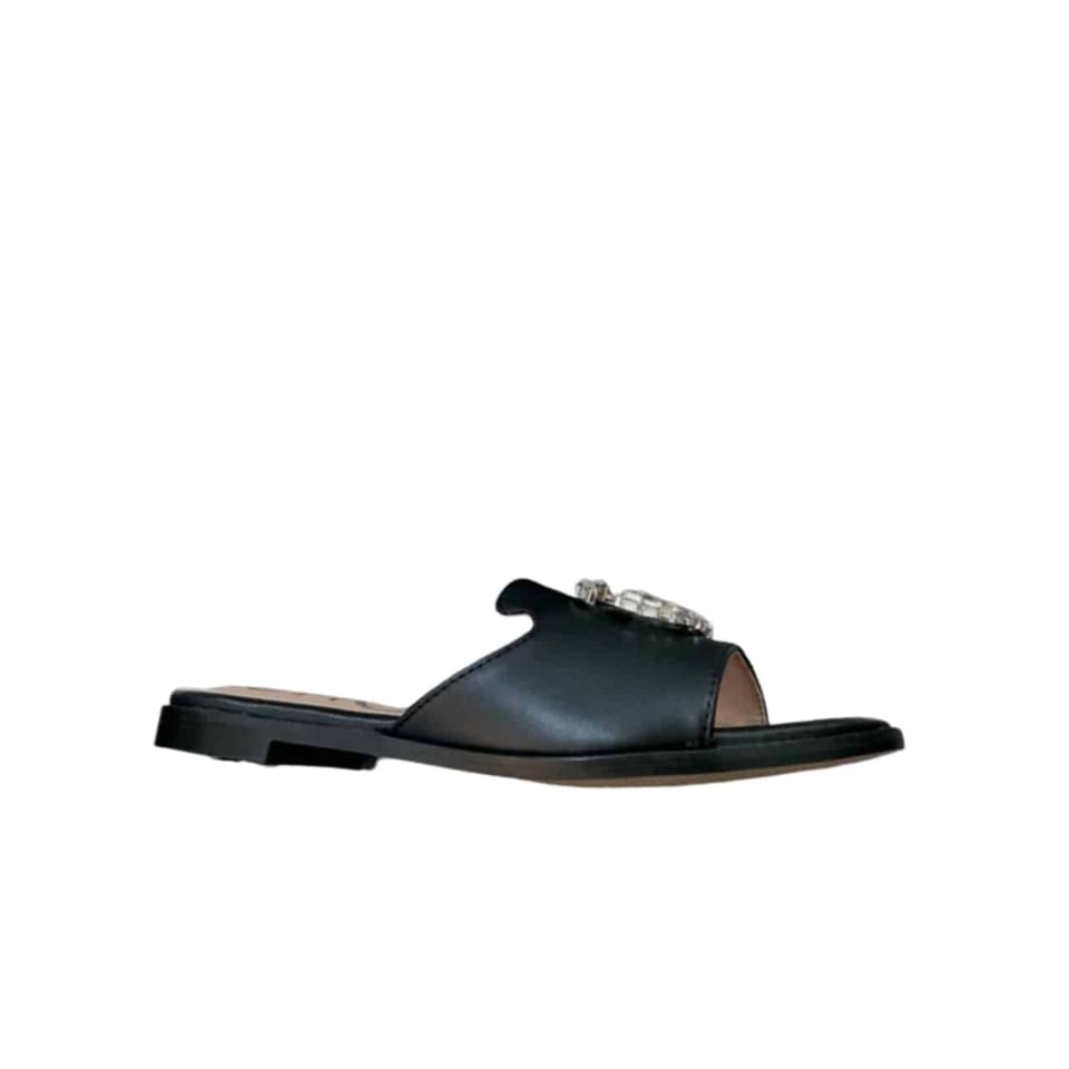 Gucci Double G Slippers Leather Beaded In Black view 2
