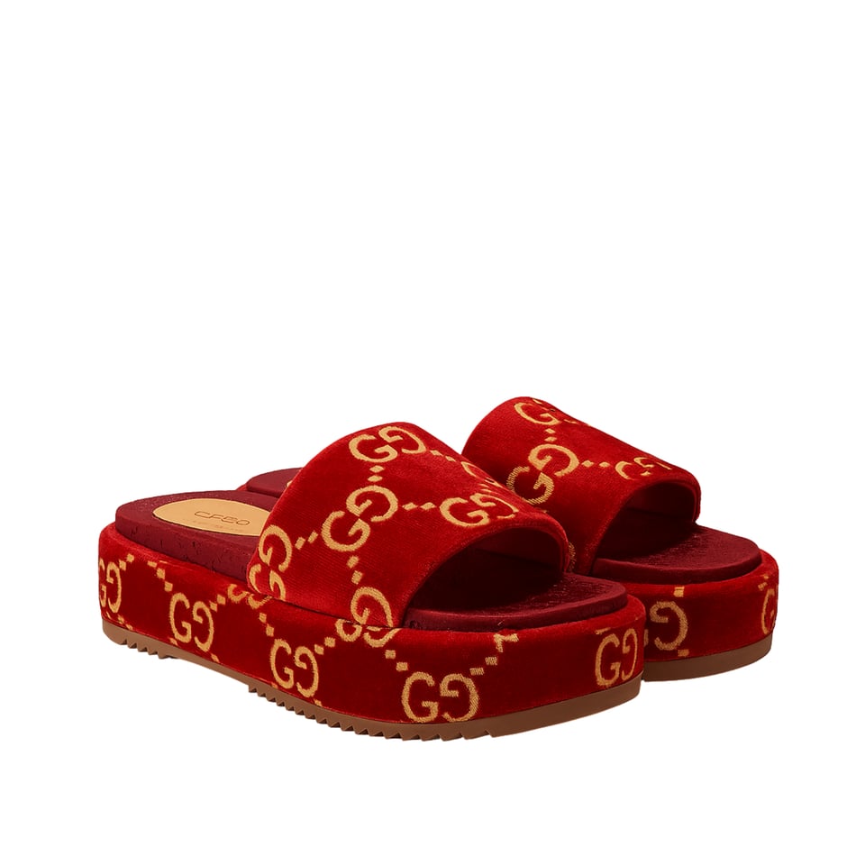 Gucci Women?S With Gg Pattern Slide Sandal Red