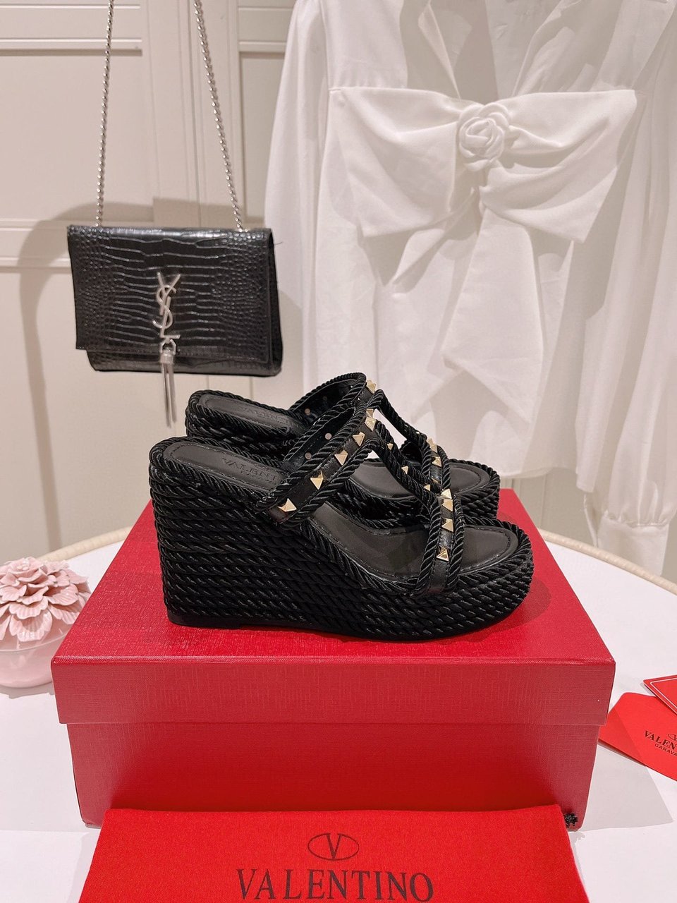 Valentino Rockstud Wedge In Calfskin Black view 6