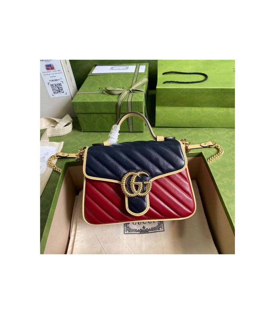 Gucci GG Marmont Mini Bag Blue and Red Leather view 4