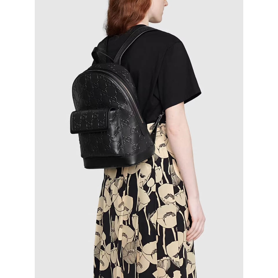 Gucci GG Embossed Backpack in Black Leather view 4