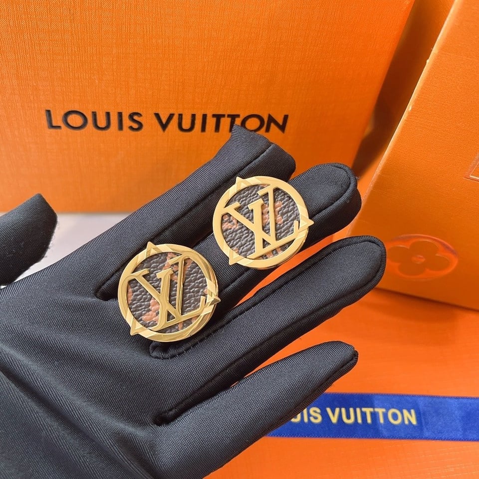 Louis Vuitton Compass Monogram Earrings Gold view 5