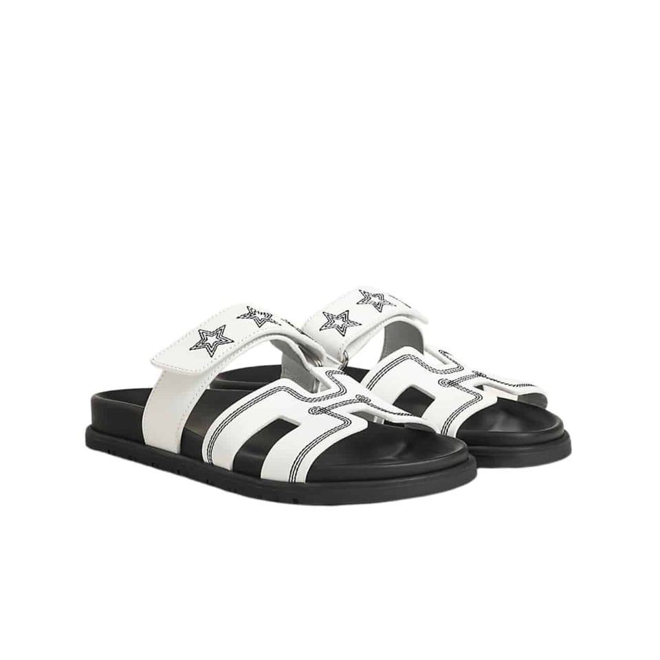 Hermes Chypre Sandal Star Stitched Blanc White