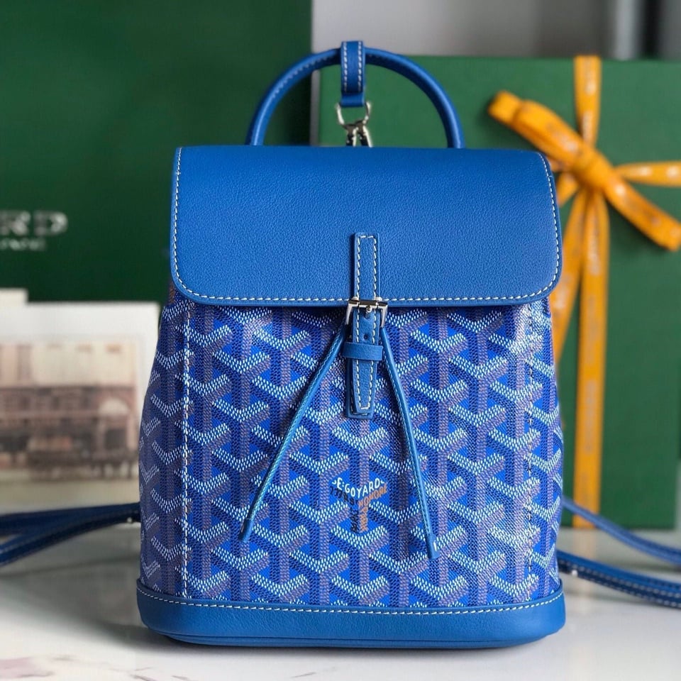 Goyard Alpin Mini Backpack 21 Cm Sapphire Blue Lambskin And Goyardine Canvas view 3