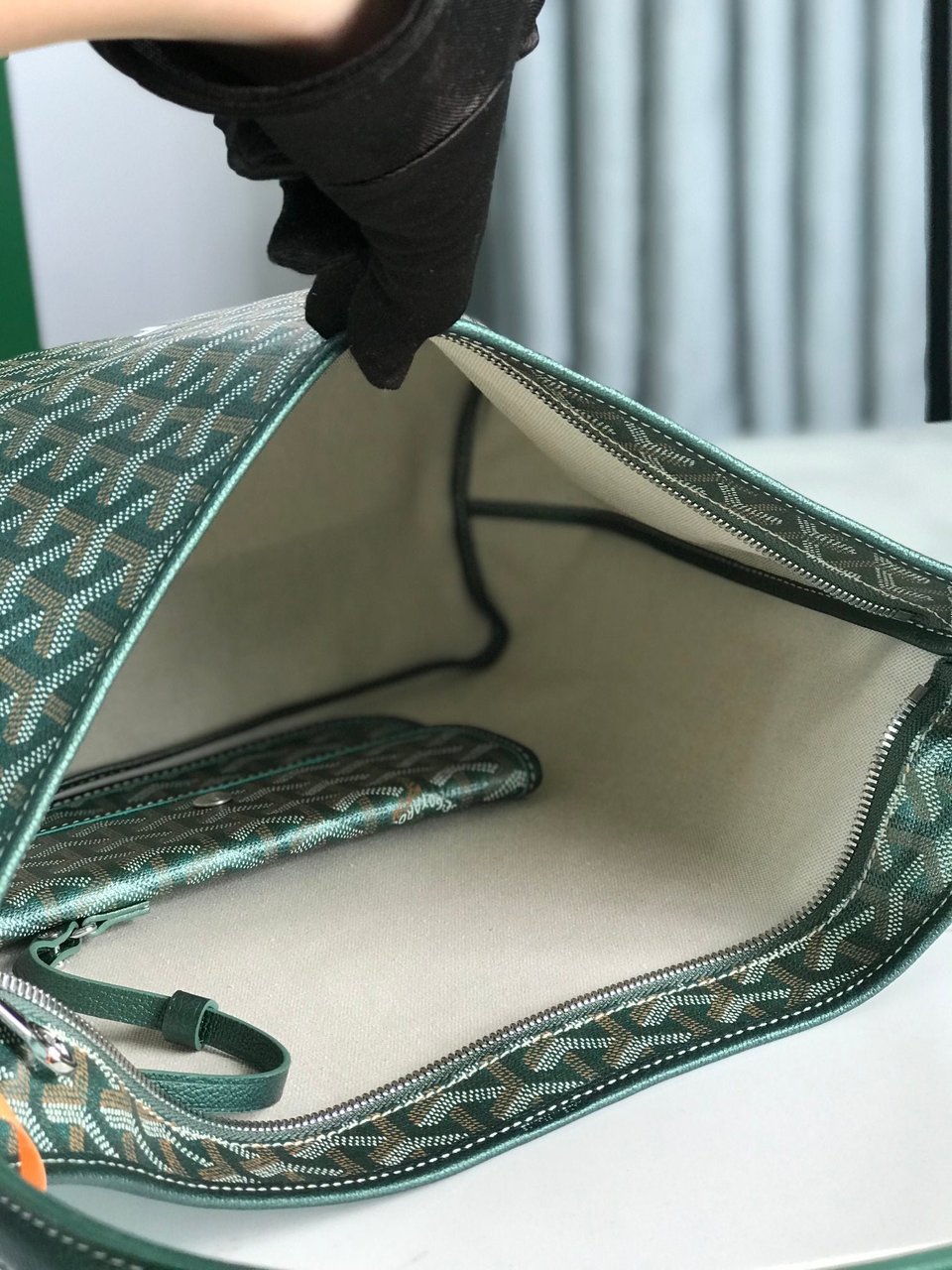 Goyard Bohème Hobo Bag 42Cm Green Canvas Chevroches Calfskin view 9