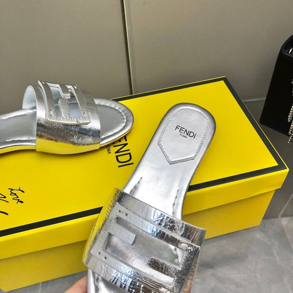 Fendi Baguette Silver Nappa Leather Slides 8R8136Ai16F0Ge7 view 7