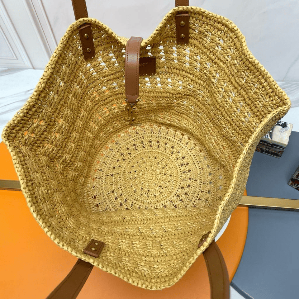 Saint Laurent Panier Medium Bag in Crochet Raffia and Smooth Leather 42cm view 4