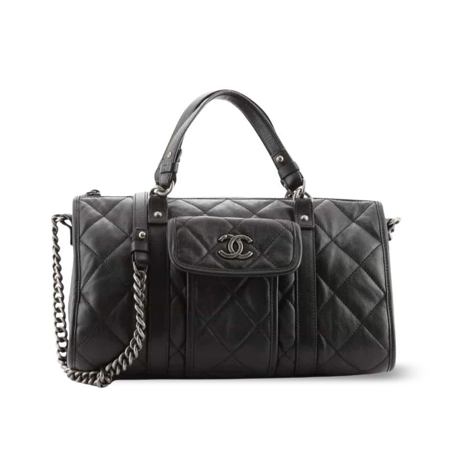 Chanel Casual Riviera Bowling Bag Quilted Calfskin Medium Black 32Cm/12.6in view 2