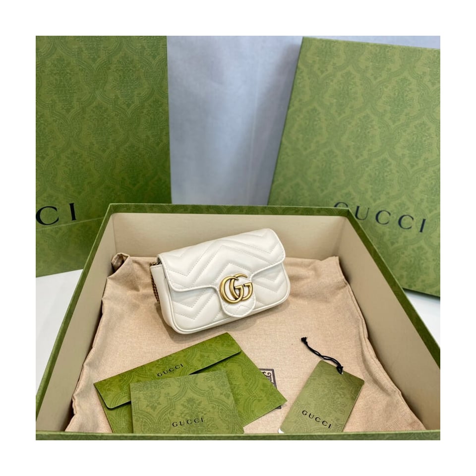 Gucci GG Marmont Matelasse Chevron Leather Super Mini Bag White view 7