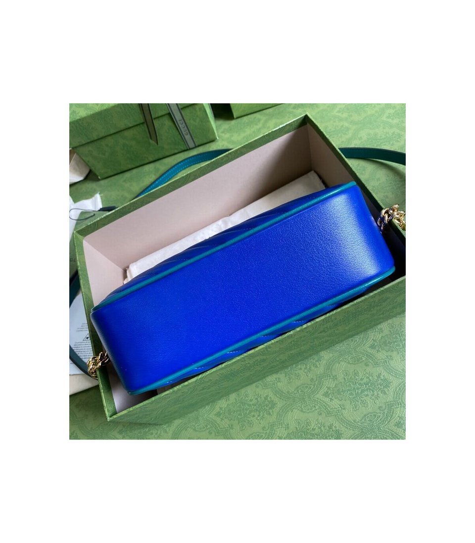 Gucci GG Marmont Small Shoulder Bag Blue and Emerald Leather view 6