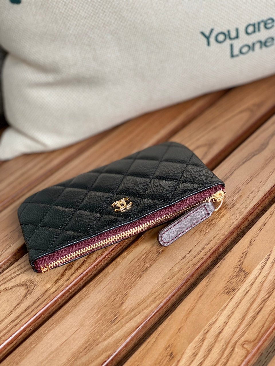 Chanel Zipped Wallet 15 Black Caviar Gold Hardware view 3