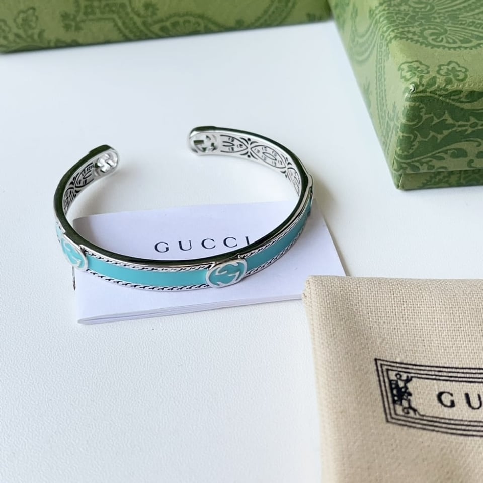 Gucci Cuff Bracelet Interlocking Gg Sterling Silver Turquoise Enamel view 5