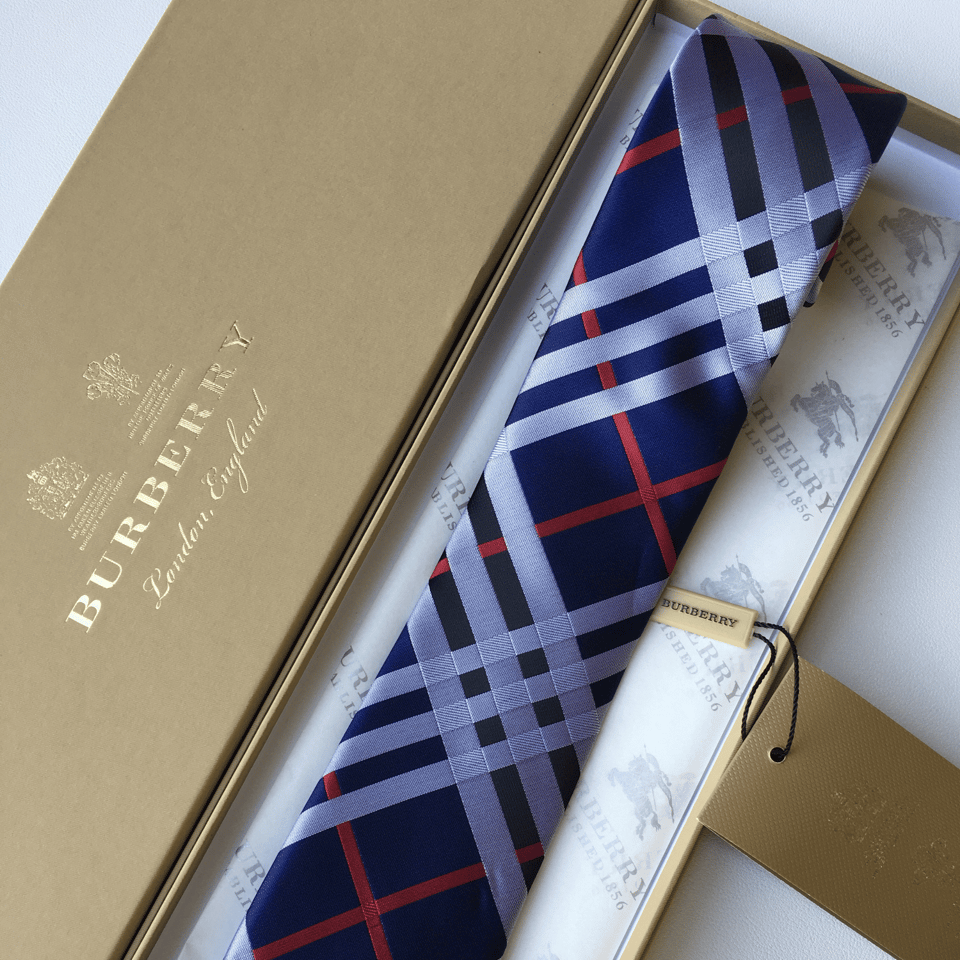 Burberry Blue Modern Check Silk Tie For Men view 8