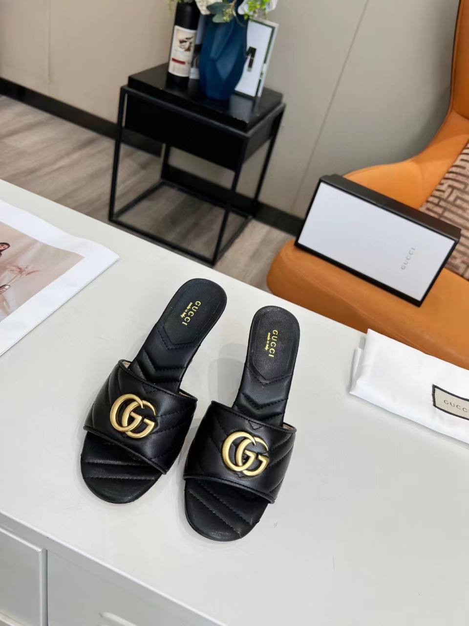Gucci Marmont Double G Leather Mules Black 674839 Bko00 1000 view 3