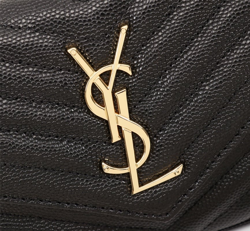 Saint Laurent Cassandre Matelasse Chain Wallet In Grain De Poudre Embossed Black Gold 22Cm 377828 Bow01 1000 view 10