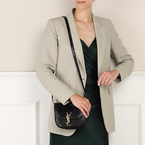 Saint Laurent Kaia Medidum Embossed Leather Black Gold Bag 23Cm view 12
