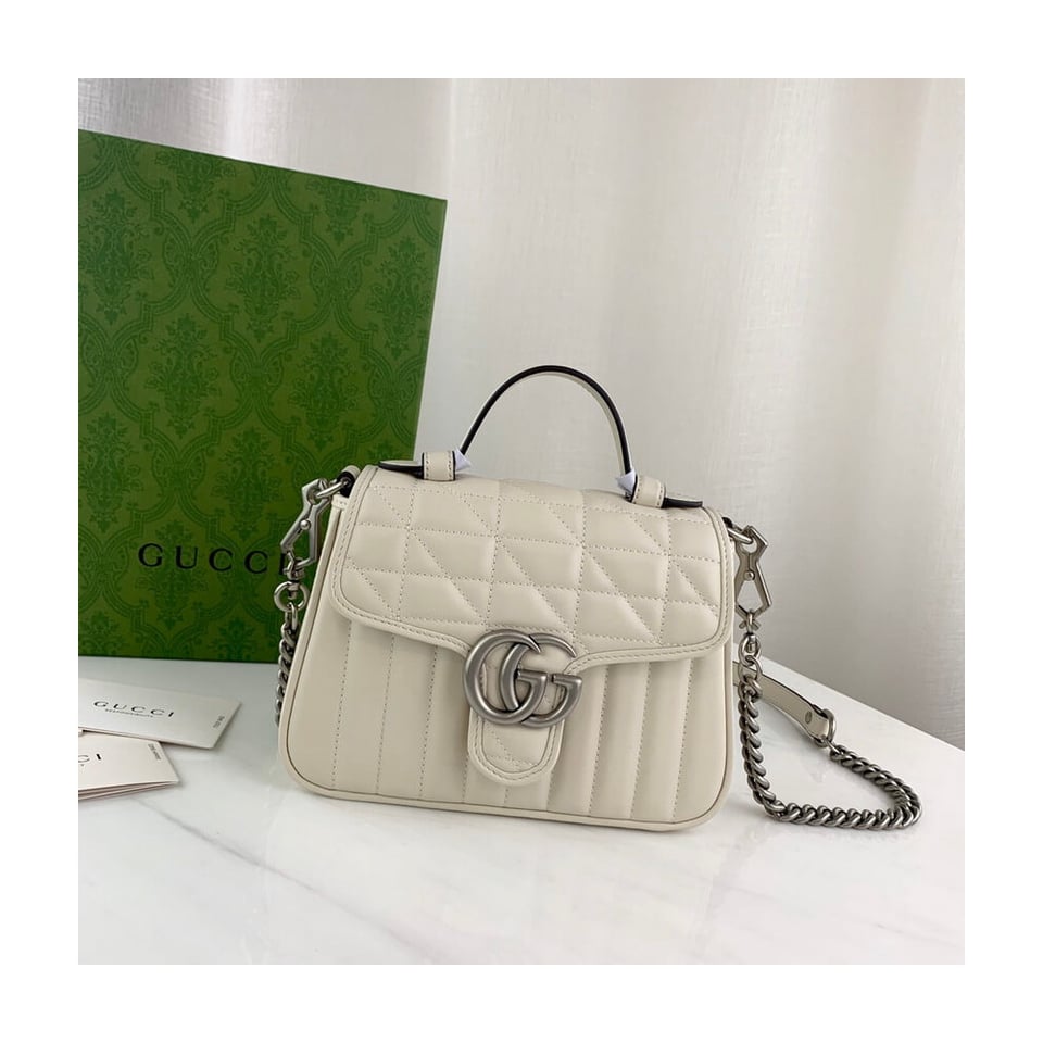 Gucci GG Marmont White Matelasse Leather Mini Top Handle Bag view 4