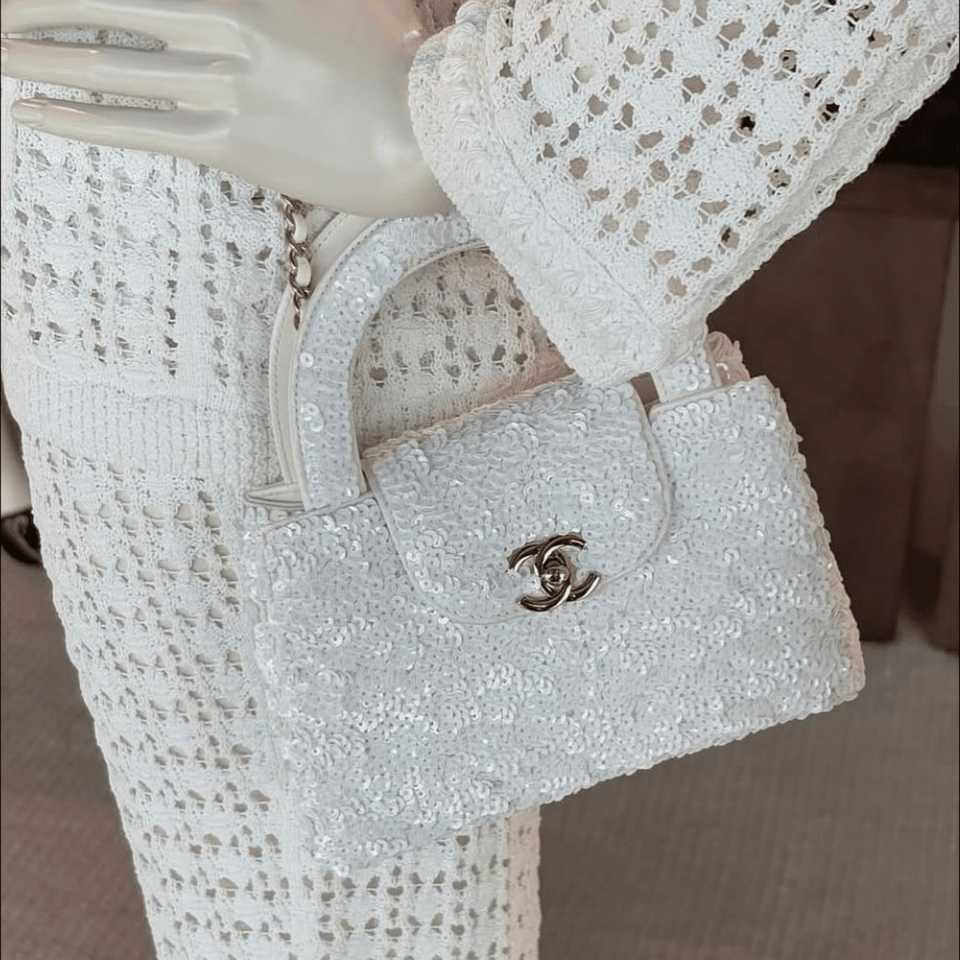 Chanel Mini Sequin Handbag White 19cm/7.5in view 6