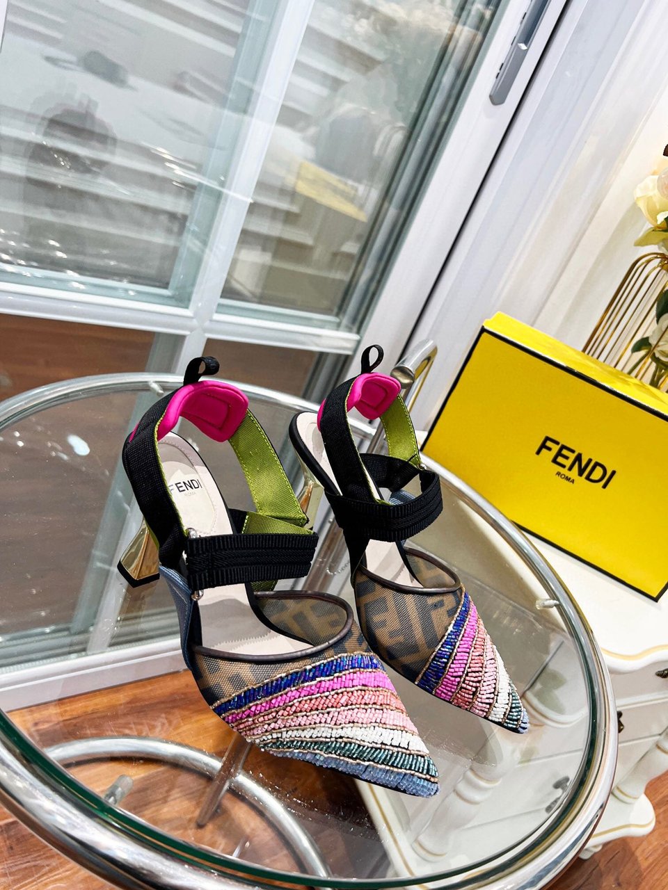 Fendi Colibri 85Mm Beaded Slingback Pumps Rainbow 8J8143Ai1E view 6