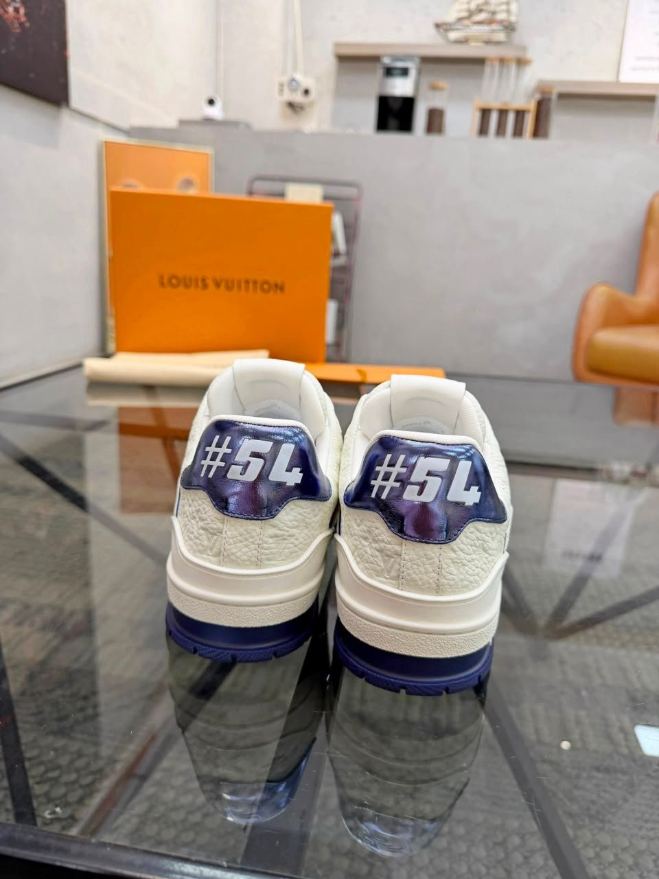 Louis Vuitton Trainer Sneaker Navy Blue Monogram-debossed Grained Calf Leather 1AKCLX view 5