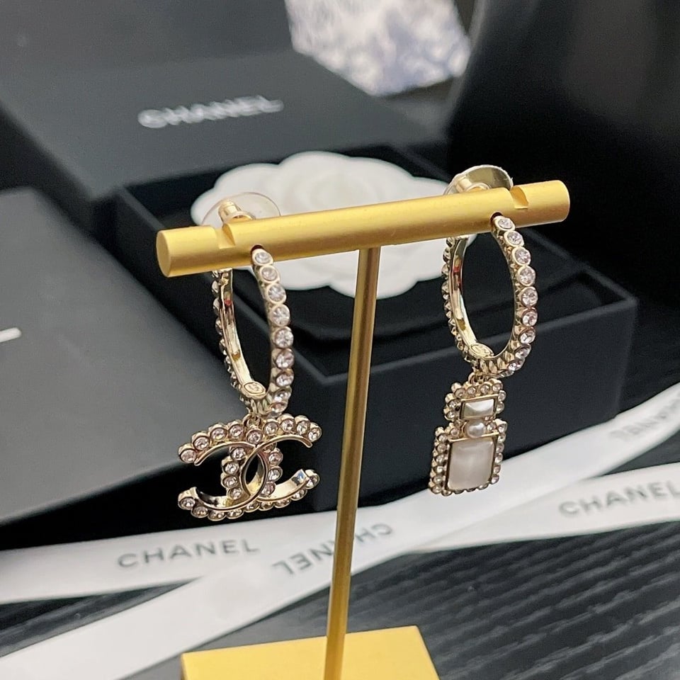 Chanel Cc And Perfume Bottle Hoop Earrings view 8