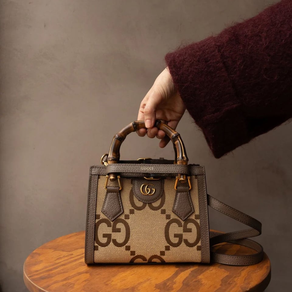 Gucci Diana Jumbo GG Mini Tote Bag Camel Brown Canvas 20cm view 7