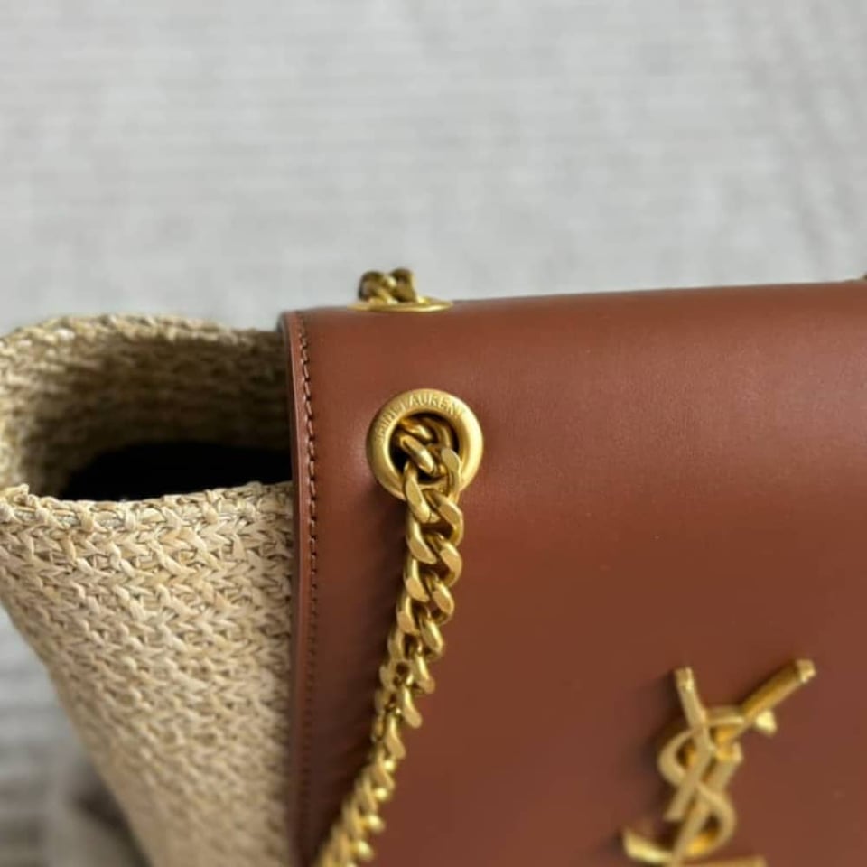 Saint Laurent Mini Manon In Raffia And Aged Vegetable Tanned Leather Naturel 23Cm view 6