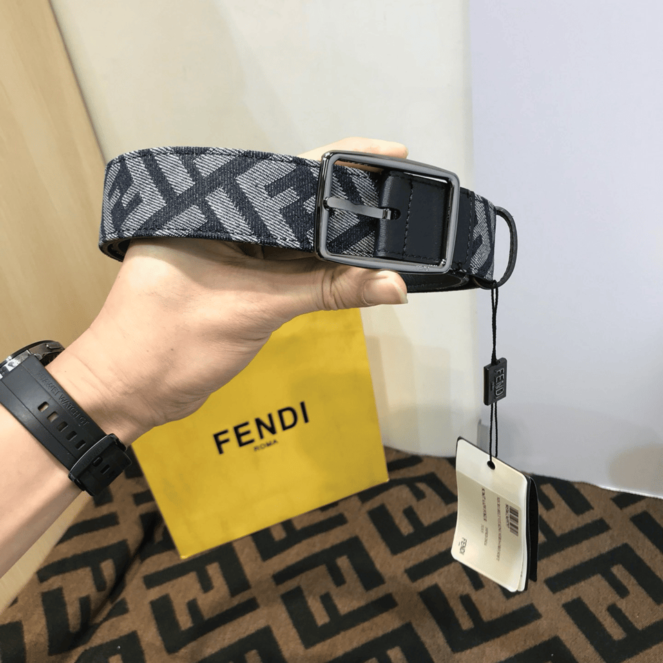 Fendi Silver Buckle FF Pattern 35mm Belt For Men view 3