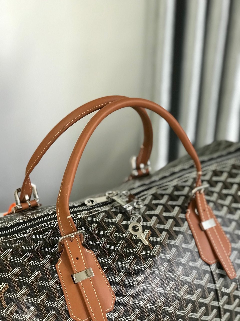 Goyard Boston 50 Bag Cm Black Goyardine Canvas And Tan Calfskin Trim view 8