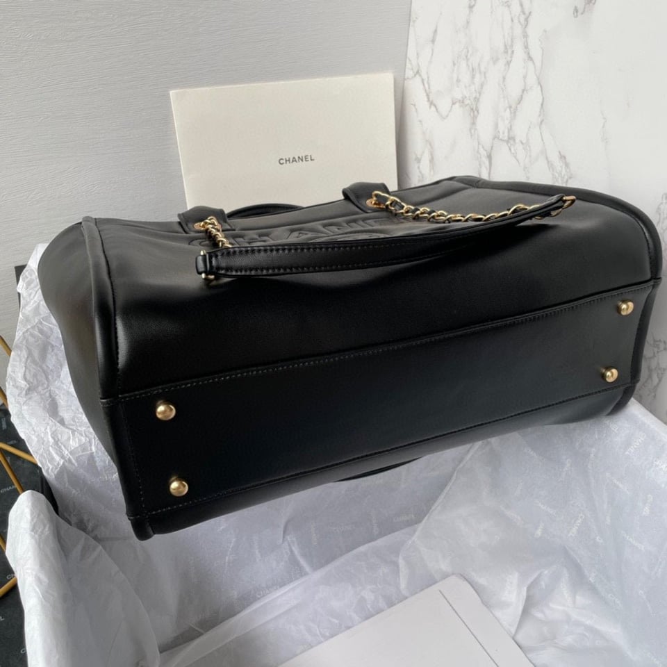 Chanel Shopping Bag 34Cm Black Calfskin Gold Hardware view 8