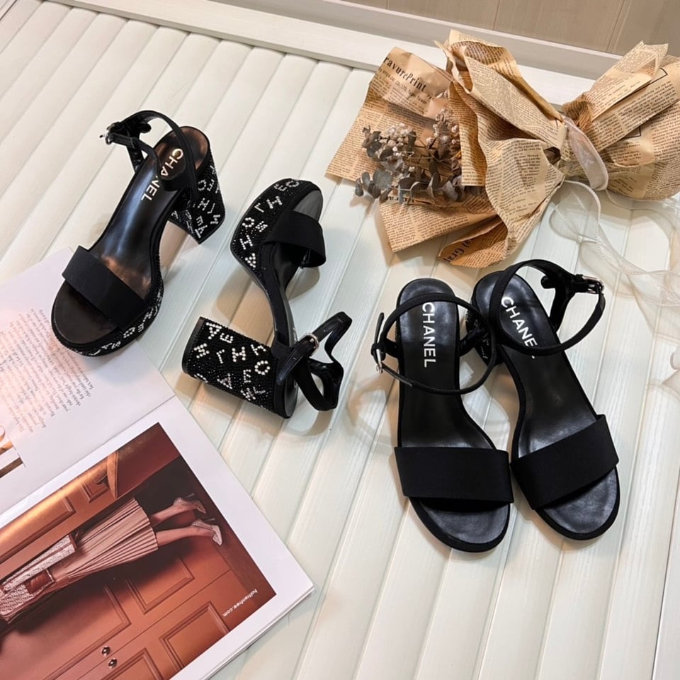 Chanel Sandal Pump Stone Beads Black Silver G45365 B15306 Nu665 view 3