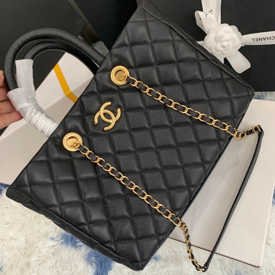 Chanel Shopping Bag 30Cm Black Quilted Caviar Leather Ghw view 8