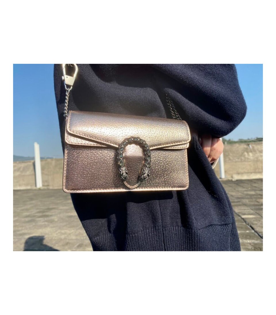 Gucci Dionysus Small Shoulder Bag in Rose Gold Lame Leather view 4