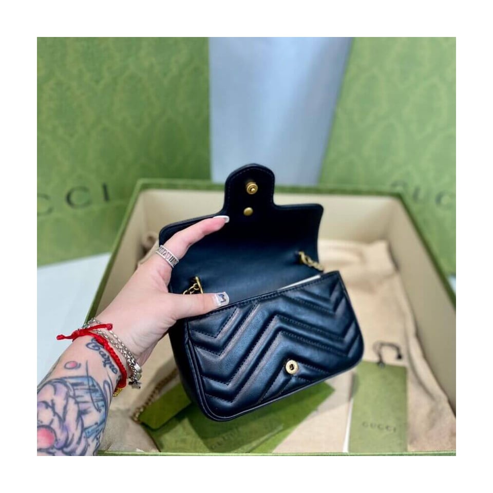 Gucci GG Marmont Matelasse Chevron Leather Super Mini Bag Black view 11
