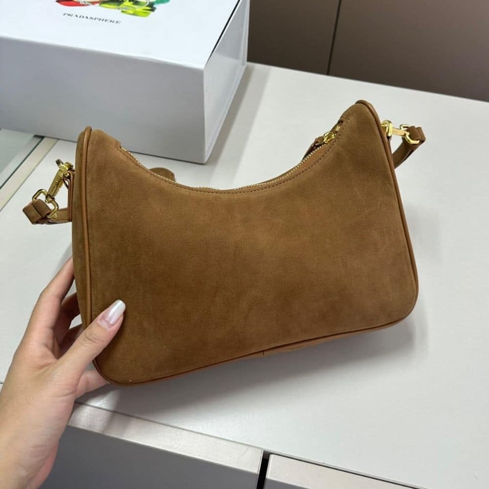 Prada Re Edition Mini Suede Shoulder Bag Brown 28Cm view 10