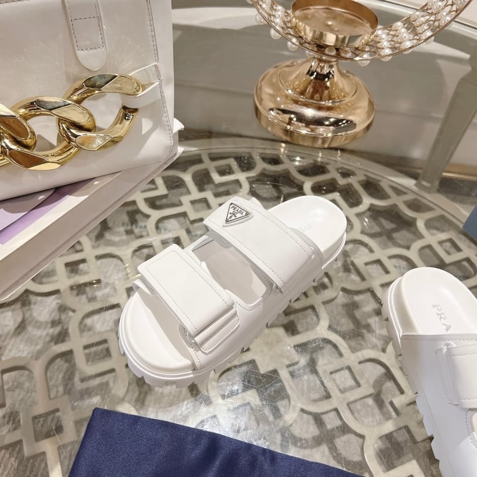 Prada Leather Strap Sandals White view 10