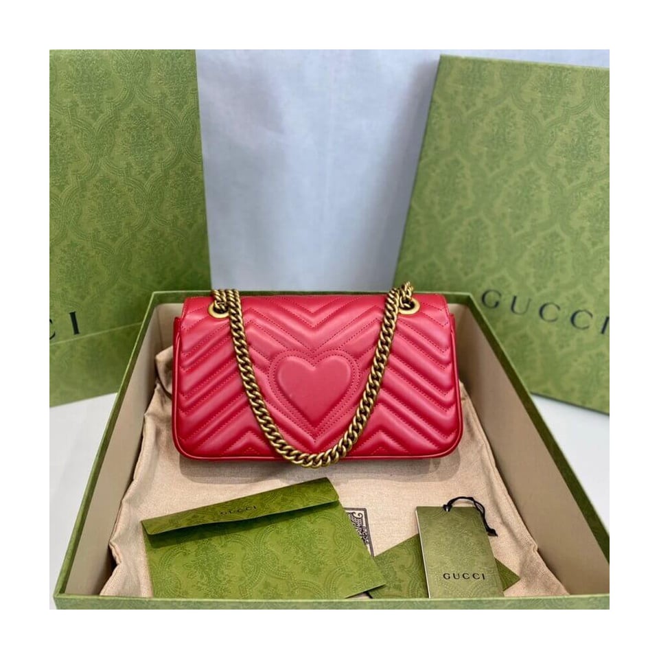 Gucci GG Marmont Matelasse Chevron Leather Small Shoulder Bag Red view 11