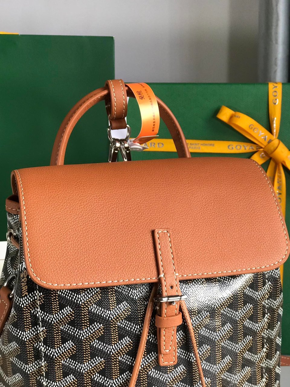 Goyard Alpin Mini Backpack 21 Cm Tan Lambskin And Black Goyardine Canvas view 4