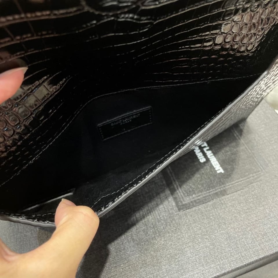 Saint Laurent Uptown Pouch In Crocodile Embossed Shiny Leather view 8
