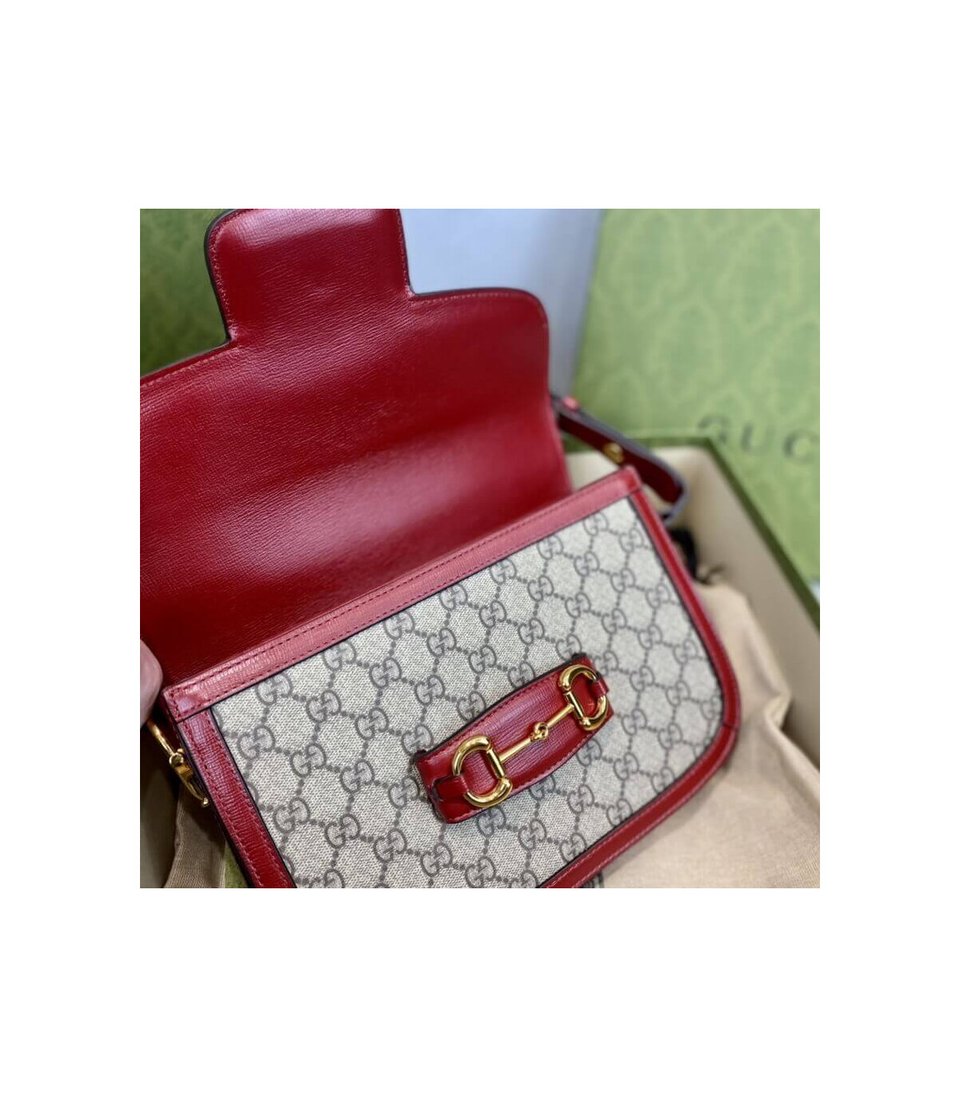 Gucci 1955 Horsebit Red GG Supreme Canvas Shoulder Bag 25cm view 12