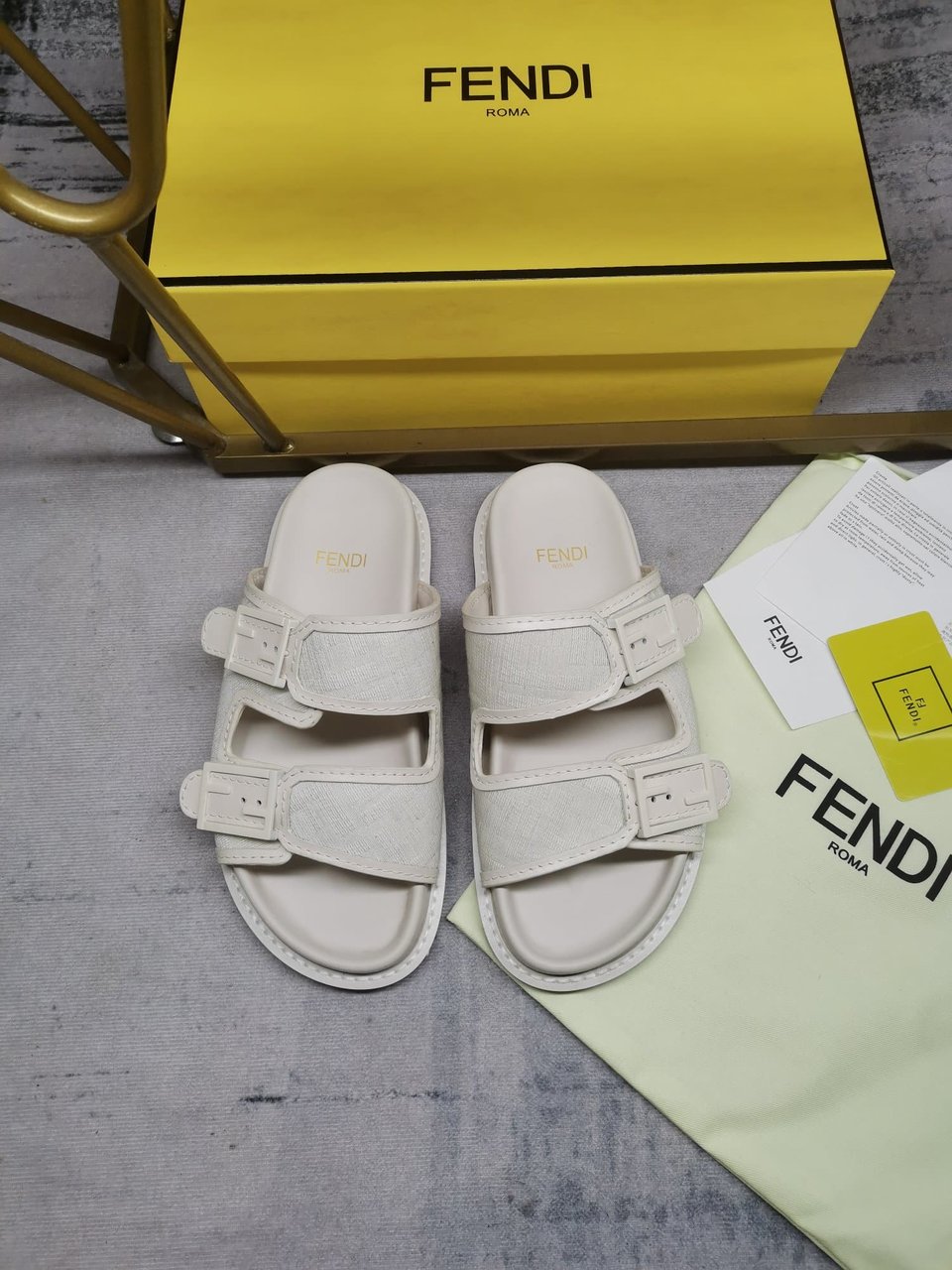 Fendi Feel Slides Unisex Ff Motif Fabric White view 5
