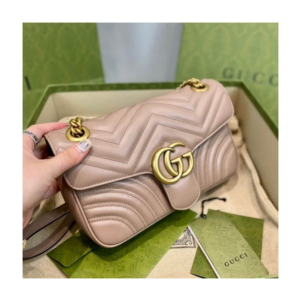 Gucci GG Marmont Matelasse Chevron Leather Small Shoulder Bag Nude Pink view 14
