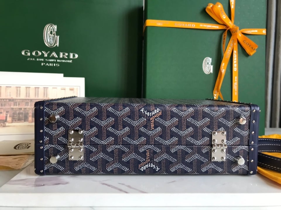Goyard Grand Hôtel Trunk Bag 24.5cm Navy Blue Goyardine Canvas And Calfskin view 4