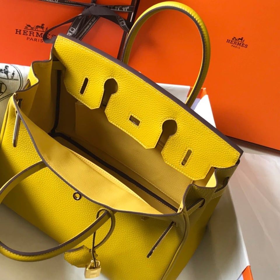 Hermes Birkin Amber Yellow Togo Leather Gold Hardware view 4