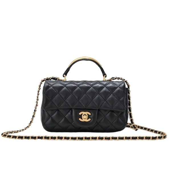 Chanel 22B Flap Bag With Gold Hardware Top Handle Black 21Cm/8in As2431 view 2