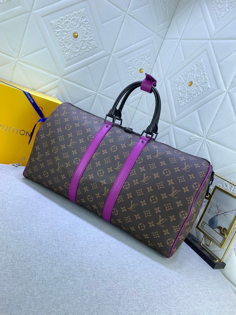 Louis Vuitton Keepall Bandouli Re 50 Brown And Purple Line Macassar Canvasm46257 view 10