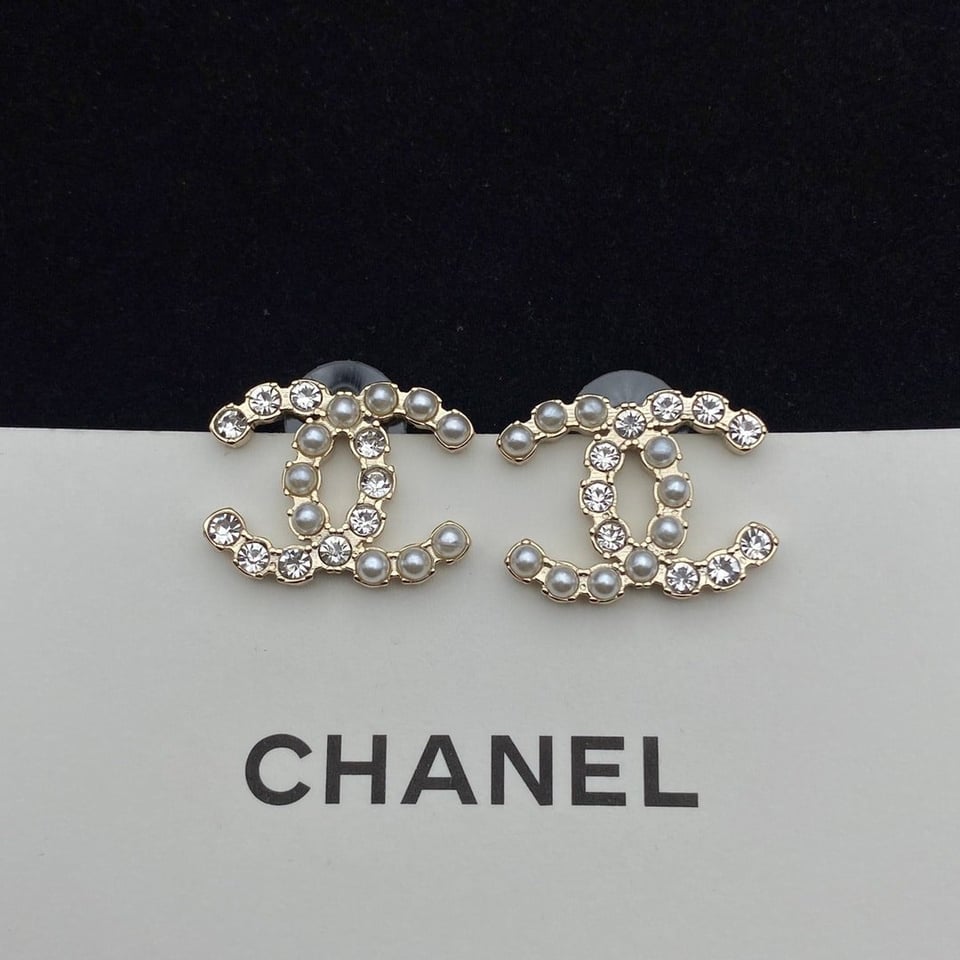 Chanel Cc Crystal Pearl Silver Earrings view 3