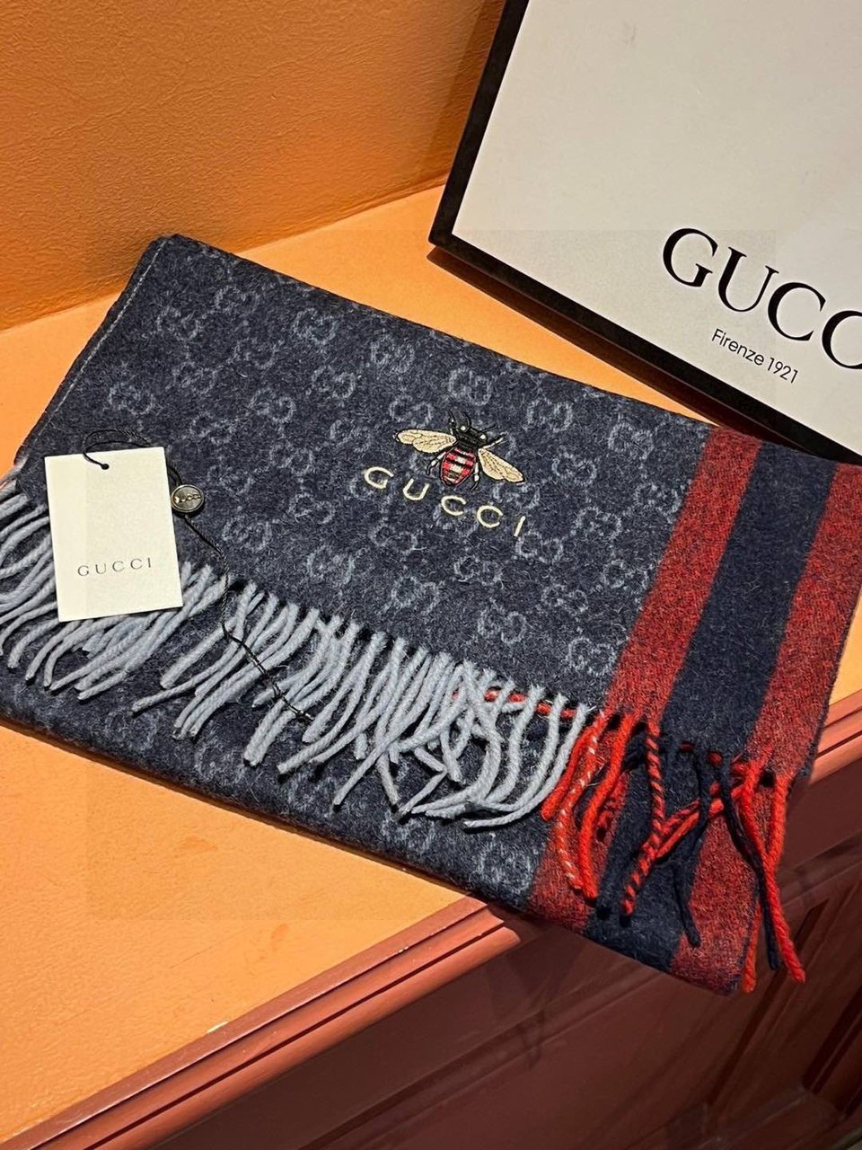 Gucci Cashmere Scarf Stripe Blue Red For Women 190cm view 4