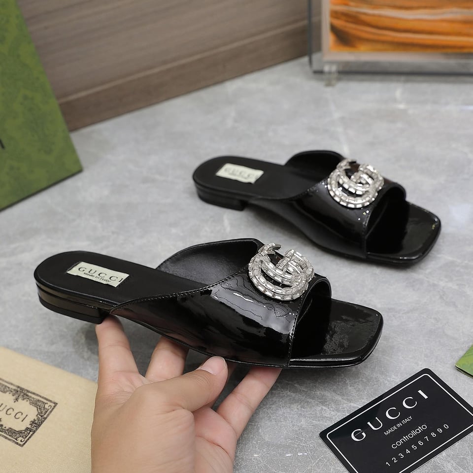 Gucci Gg Crystal Slippers Black view 6